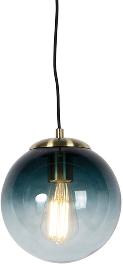 QAZQA pallon - Art Deco Hanglamp - 1 lichts - Ø 200 mm - Blauw - Woonkamer | Slaapkamer | Keuken