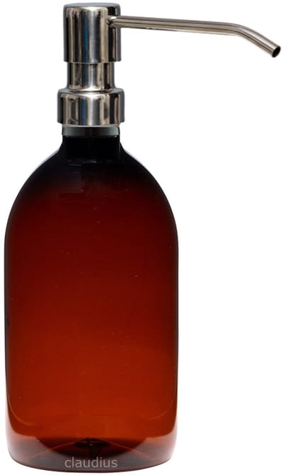 Lege Plastic Fles 500 ml PET Apothekersfles amber - met luxe RVS zilverkleurige pomp - set van 5 stuks - Navulbaar - Leeg