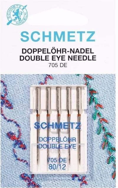 SCHMETZ DUBBEL OOG-NAALDEN 80-12, PER PAKJE.
