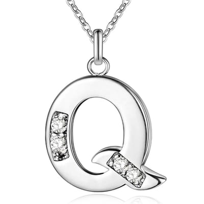 Zilverkleurige Letter Q Dames Ketting met Zirkonia