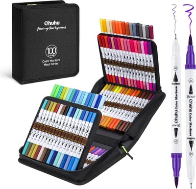 Ohuhu - Maui Brush & Fineliner - Dual Tip Brush markers - waterbasis - 100 kleuren