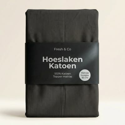 Dekbed-Discounter - Fresh and Co Topper Hoeslaken 90 x 210/220 cm - Verkoelend Katoen - Geschikt voor toppers tot 15 cm hoog - Wasbaar op 30 graden - Kreukvrij en vormvast - Zwart