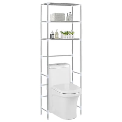 vidaXL - Opbergrek - voor - boven - toilet - 3-laags - 53x28x169 - cm - zilverkleurig