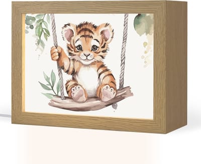 Nachtlampje 20x15 cm - Kinder lampje - Tijger - Dier - Kinderen - Jungle - Tafellamp kinderkamer - Slaapkamer lamp - Bedlamp kinderen - Kinderlampje stopcontact - Wandlamp babykamer - Nachtlampjes