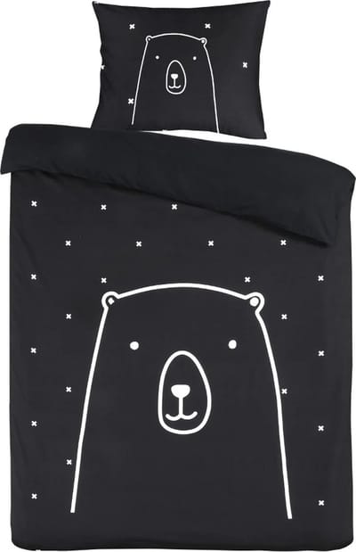 Kidzroom kinderdekbedovertrek Bear - katoen - zwart - eenpersoons - inclusief kussensloop - 140x200 + 60x70 cm