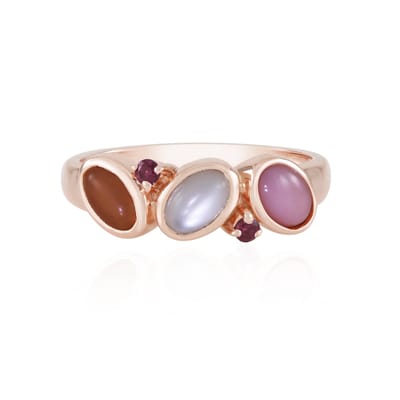 Cavill - 925 Sterling Zilver Damesring - 18K Roségoud Verguld - 1,71 ct Maansteen Wit & Perzik en Roze Opaal - Elegant Modieus Edelstenen Sieraad