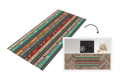 Keukenloper - Loper keuken - Patroon - Azteken - Symbolen - Regenboog - 120x50 cm - Keukenloper vinyl
