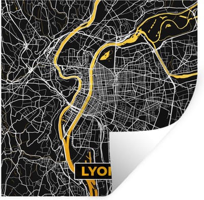 Muurstickers - Sticker Folie - Plattegrond – Kaart – Stadskaart – Frankrijk – Lyon - 100x100 cm - Plakfolie - Muurstickers Kinderkamer - Zelfklevend Behang XXL - Zelfklevend behangpapier - Stickerfolie