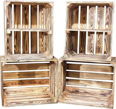 Houten Kisten Set - Opbergbakken Gevlamd - Doe-het-zelf Project - Gevlamd Hout - 4 Delig - Natuurlijk