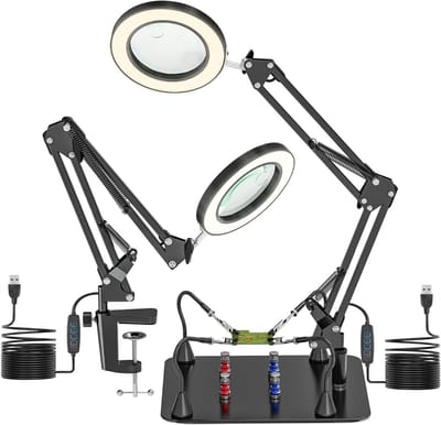 Loeplamp met standaard en licht voor solderen, magnetische soldeerhulp, derde hand vergrootglas met 3 kleurmodi