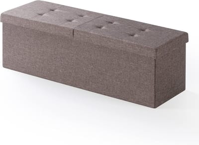 Grote Opbergbank met Smart Lift Top - Gevoerde Ottomaanse Voetenbank voor Woonkamer of Slaapkamer - 114 cm, Bruin