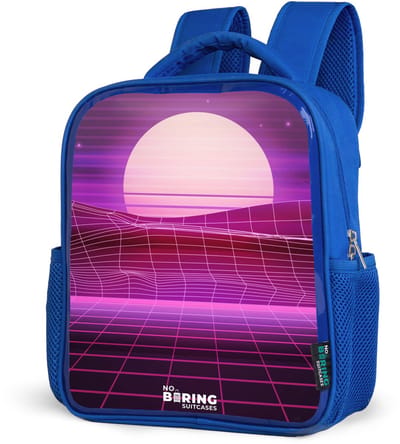 NoBoringSuitcases.com® - Rugzak blauw - Schooltas jongens - Rasterlandschap met zon - Kinder rugtas jongen - Boekentas kind - Kinderrugzak voor school - Schoolrugzak