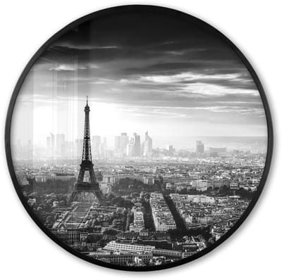 Poster in lijst Rond - Fotolijst 60x60 cm - Posters - Parijs - Skyline - Eiffeltoren - Stad - Wolken - Ronde posterlijst zwart - Decoratie - Wanddecoratie woonkamer - Muurdecoratie slaapkamer