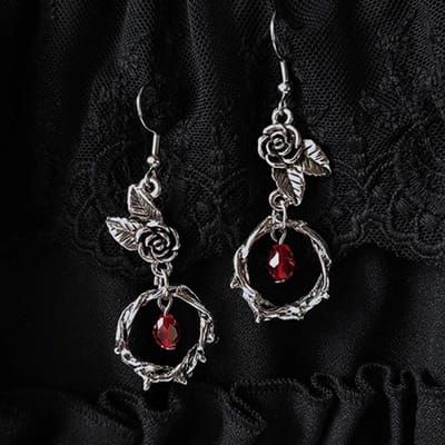 Boucles d'oreilles Sorcière Épine Noire Vigne Rose Rouge Fleur pour Femmes Mode Bijoux de Fête Accessoires Boucles d'oreilles Pendantes Rose Noire black