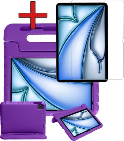Hoesje - Geschikt voor Apple iPad Air (2024/2025/2026) - 13 inch - Met Screenprotector - Kinderhoes - Shockproof Bumper - Kidsproof Case - Tablethoes - Kinder Hoes Cover - Paars
