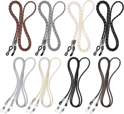 Set van 8 Verstelbare Leren Brilbanden, Universele Brilketting voor Dames en Heren, Gevlochten Brilbanden voor Extra Comfort en Stijl