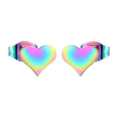 Aramat Jewels | Oorbellen | Regenboog hartjes oorstekers – 9x8mm vrolijk RVS | | | |8mm | Staal | Kinderen, Volwassenen | Verkleurd niet