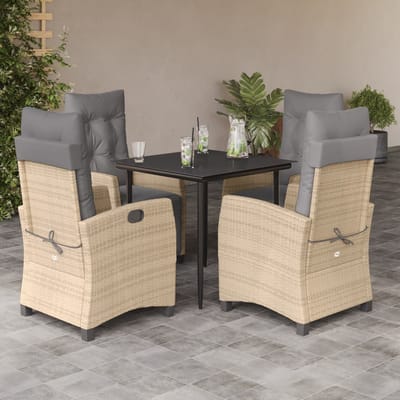 vidaXL - 5-delige - Tuinset - met - kussens - poly - rattan - gemengd - beige
