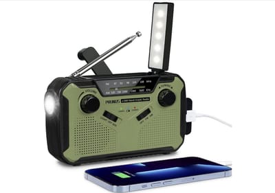 Solar Radio, FM/AM Zwengelradio, Draagbare Oplaadbare Radio met 3000 mAh Batterij, Noodradio met SOS Sirene/Flitslicht voor Kamperen, Buiten en Stroomuitval Situaties
