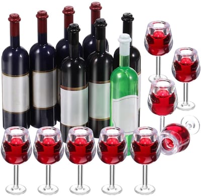 Allecto - Miniatuur Wijnglazen Set - 18-delige set - Perfect voor Poppenhuizen - Donkerrood - Mini Wijnglazen - Decoratie voor Miniatuur Huizen - G...