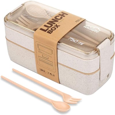 Lekvrije lunchbox voor kinderen Bento Box Leuke lunchboxen voor kinderen Eetstokjes Vaatwasserbestendig Magnetronbestendige lunchbox beige