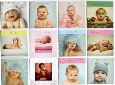 Verjaardag Wenskaarten - 12 Stuks - Baby's - 15 x 15 cm - AND-002