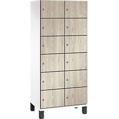 C+P Cambio lockerkast, 2 vakken, 12 vakken, op poten, B 800 x D 525 x H 1980 mm, verkeerswit / essenhout decor