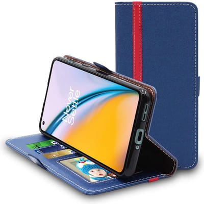 ebestStar - Hoes geschikt voor OnePlus Nord 2 5G, Wallet Etui, Book case hoesje, Donkerblauw, Rood