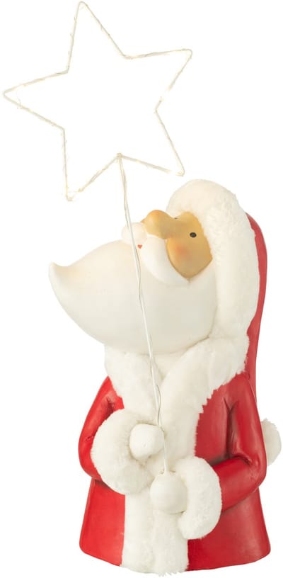 J-Line figuur Kerstman Ster - polyresin - wit/rood - large - LED lichtjes