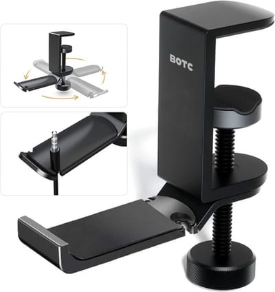 BOTC Koptelefoon Houder - Headset Stand - 360 Rotatie - Koptelefoon Haak - Hoofdtelefoon Hanger - Aluminium - Zwart