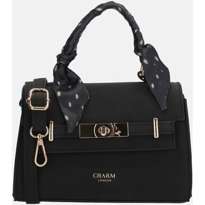 Charm London The Hamptons Village Handtas - Overslagtas - Schoudertas - Suede PU - Gouden Details - Afneembare Verstelbare Band - Crossbody - Dames - Tas - Zwart