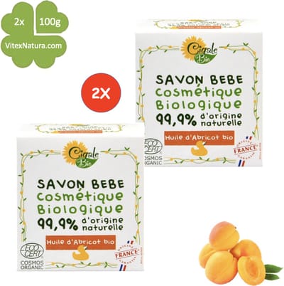 Baby zeep met abrikozen olie | 2x100g | Biologisch Hypoallergeen | Voor de gevoelige huid | Verlichtend voor eczeem | Cigale bio