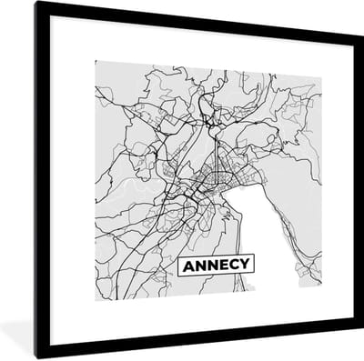 Fotolijst incl. Poster - Frankrijk - Annecy - Stadskaart - Plattegrond - Kaart - 40x40 cm - Posterlijst