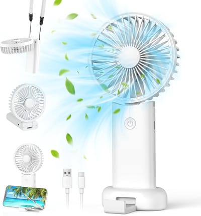 Mini draagbare ventilator, handventilator, kleine reisventilator, oplaadbare handventilator met 3 snelheden, persoonlijke ventilator voor buitengebruik, reizen, kantoor, kamperen (wit)