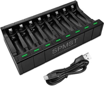 Batterij Oplader - Accu Lader - Batterijen Opladen - 8 Slots Type-C - 7 x 13.3 x 2.5 cm