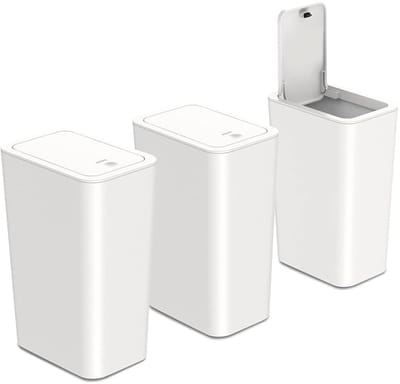 Set van 3 Badkamer Afvalbakken 9 L, Hondenveilige Afvalemmer met Deksel, Smalle Prullenbak voor Badkamer en Keuken