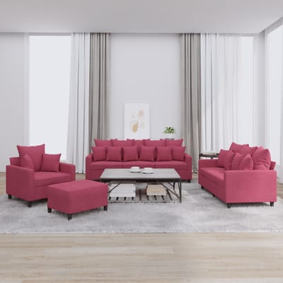 vidaXL - 4-delige - Loungeset - met - kussens - fluweel - wijnrood