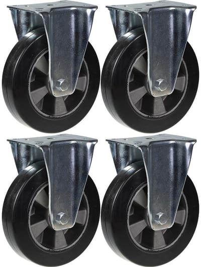 200 mm (8") zwenkwiel met zwart rubber, vast, zeer stevig, draagvermogen 1800 kg, set van 4