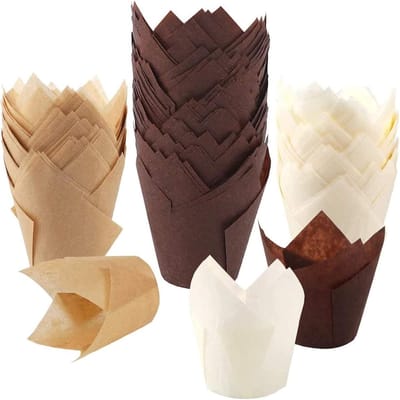 Tulpen Cupcake Vormpjes - Voedselveilig Muffin Bakvormen - Rustieke Cupcake Wraps - Bruin Wit Natuur - Voor Feesten & Bakken - 200 Stuks