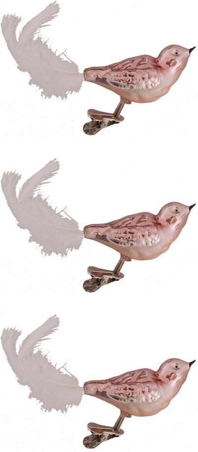 Krebs Decoratie vogels - 3x - roze - 11 cm - op clip - glas - kerstboomversiering