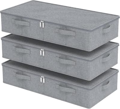 SnelShoppen - Onderbed Opbergdozen Set van 3, Organizer Box met Deksel, Vouwbare Bedlinnen Tas met Rits, voor Kussens, Kleding, Dekens, Duvets, 80x40x