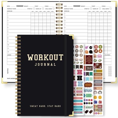 Workout Journal Spiraalnotitieboek A5 Fitness Planner Dagelijks Sportschool Logboek Oefening Tracker Met Stickers Voortgangspagina's zwart