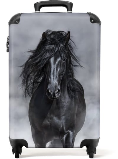 NoBoringSuitcases.com - Koffer - Paard - Zwart - Kind - Portret - Past binnen 55x40x20 cm en 55x35x25 cm - Trolley handbagage - Valiezen met wieltjes volwassenen - Reiskoffer op wielen - Rolkoffer lichtgewicht