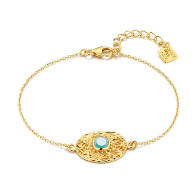 Twice As Nice Armband in zilver, met een turquoise steen Goudkleurig 16cm+3cm