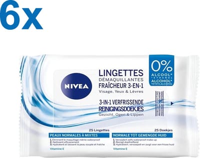 Nivea Reiniging Doekjes Verfrissend - 6 x 25 Doekjes