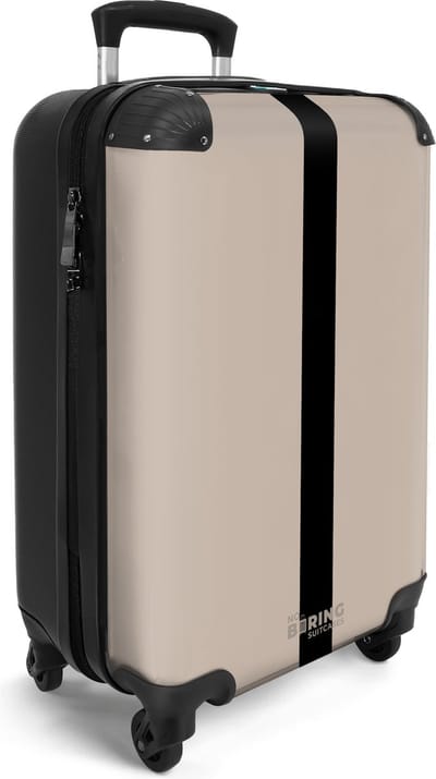 NoBoringSuitcases.com® - Handbagage koffer lichtgewicht - Reiskoffer trolley - Beige met zwarte streep - Reis rolkoffer met wieltjes - Carry on valies - Past binnen 55x40x20 en 55x35x25 - Hardcase flightcase