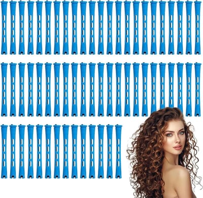 60 Stuks Blauwe Koude Golf Haarrollers voor Permanente Krullen - Duurzame Plastic Rollers, Gemakkelijk in Gebruik, Ideaal voor Mooie Krullen en Volume