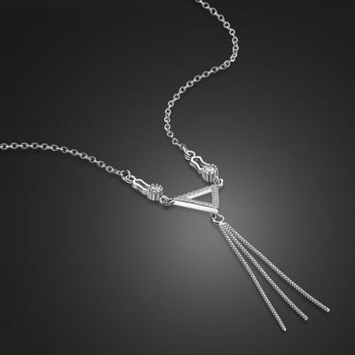 Authentieke 100% 925 Sterling Zilver Driehoek Hanger Ketting Kwast Choker Voor Vrouwen Lange Ketting Zilveren Sieraden Cadeau black