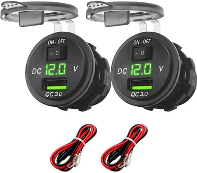 ProRide 12V USB Wandcontactdoos Inbouw - 1 USB Poort - Voltmeter - 5V/2.4A - Groen - Kabel en Zekering - 2 stuks