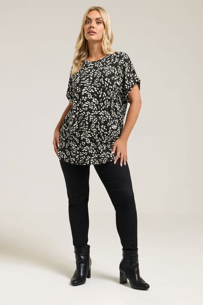Yours Zwart Hertenprint Tshirt Met Lange Mouwen Size 42
